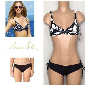 Anne Cole black & white floral bikini set. NWT